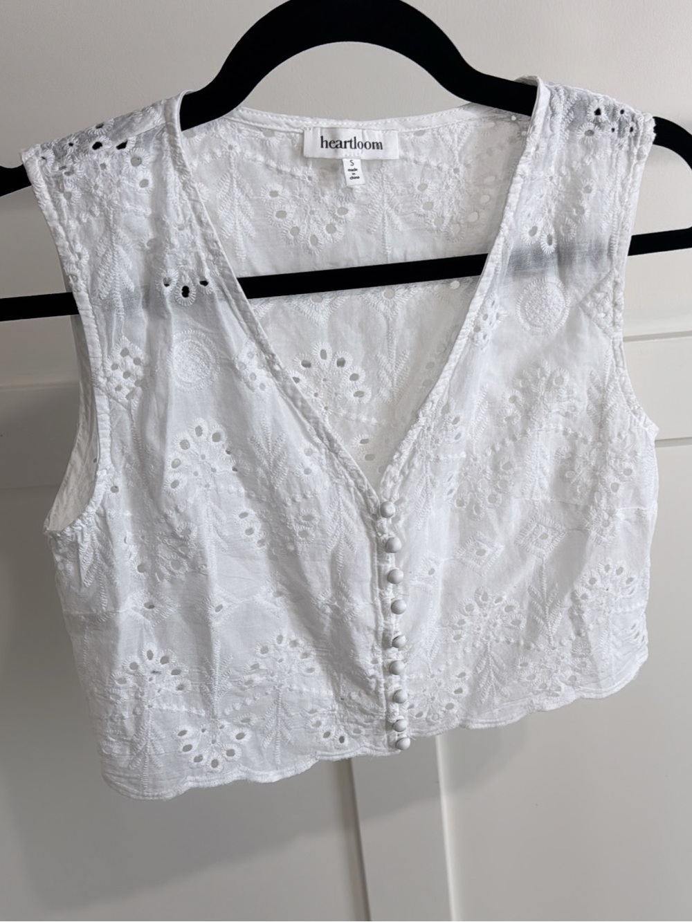 Heartloom White Eyelet Cotton V-Neck Button Front Camisole
